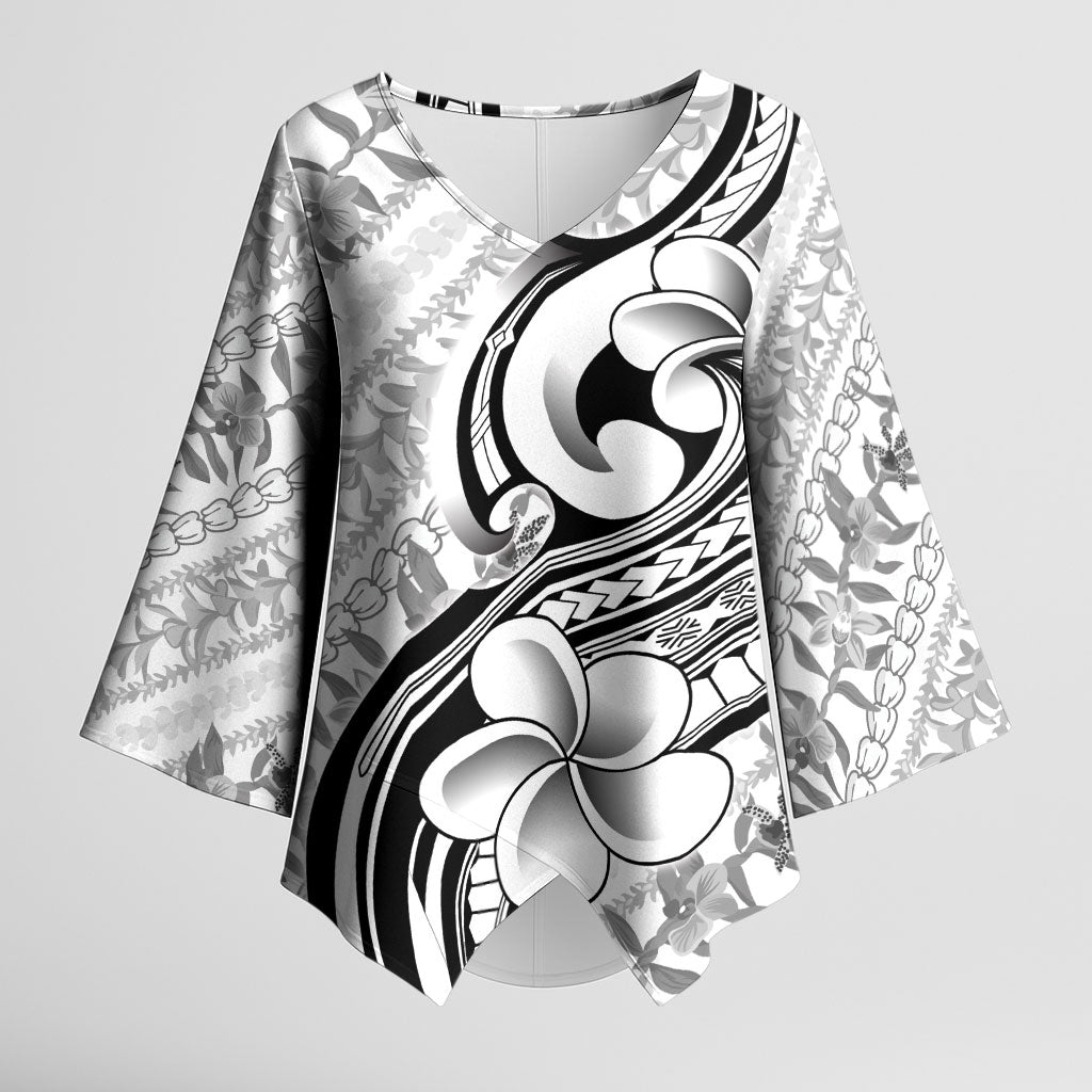 Hawaii Plumeria Lokelani Pikake Lei Kimono Sleeve Blouse Ele'ele Polynesian Tattoo LT9 Female Black - Polynesian Pride