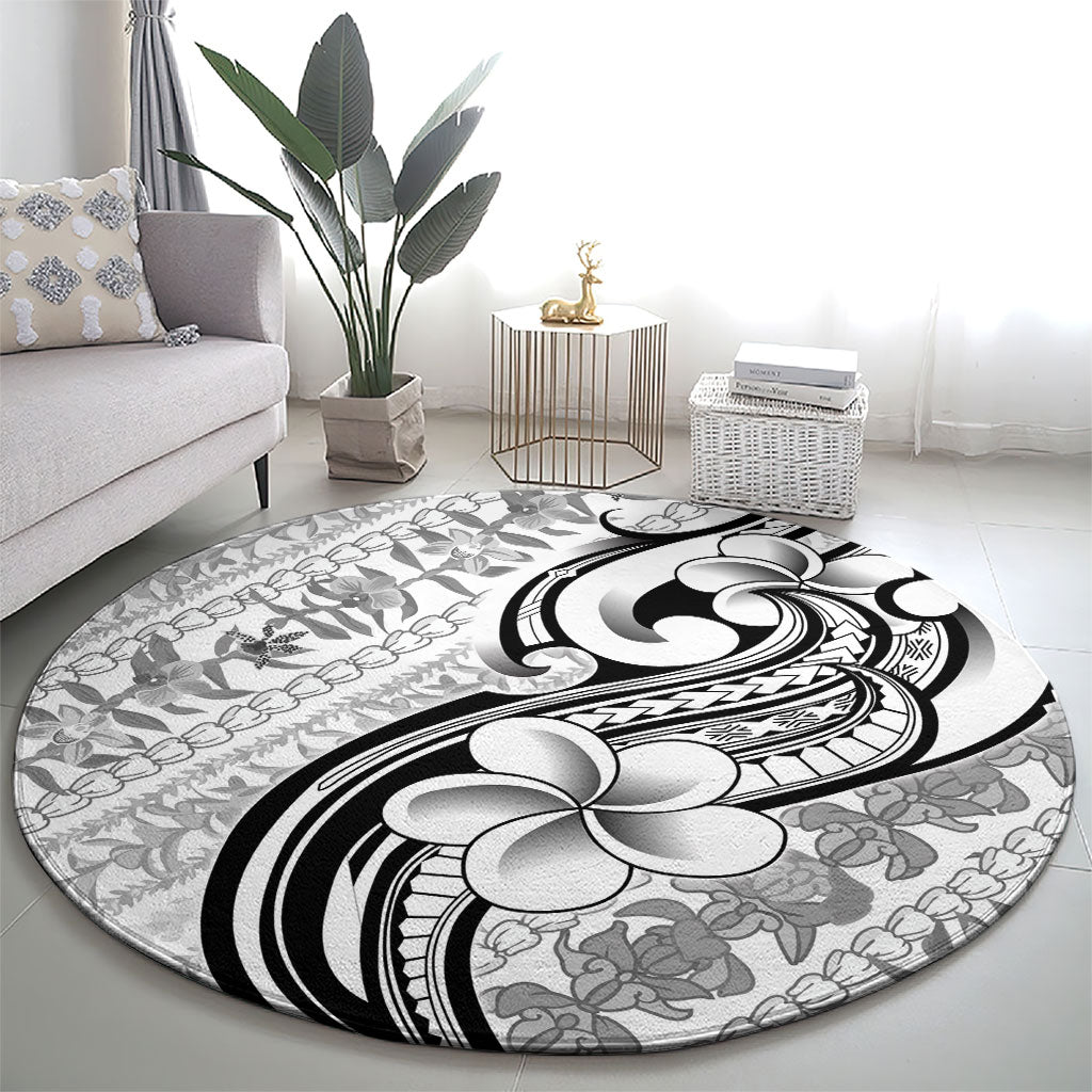 Hawaii Plumeria Lokelani Pikake Lei Round Carpet Ele'ele Polynesian Tattoo