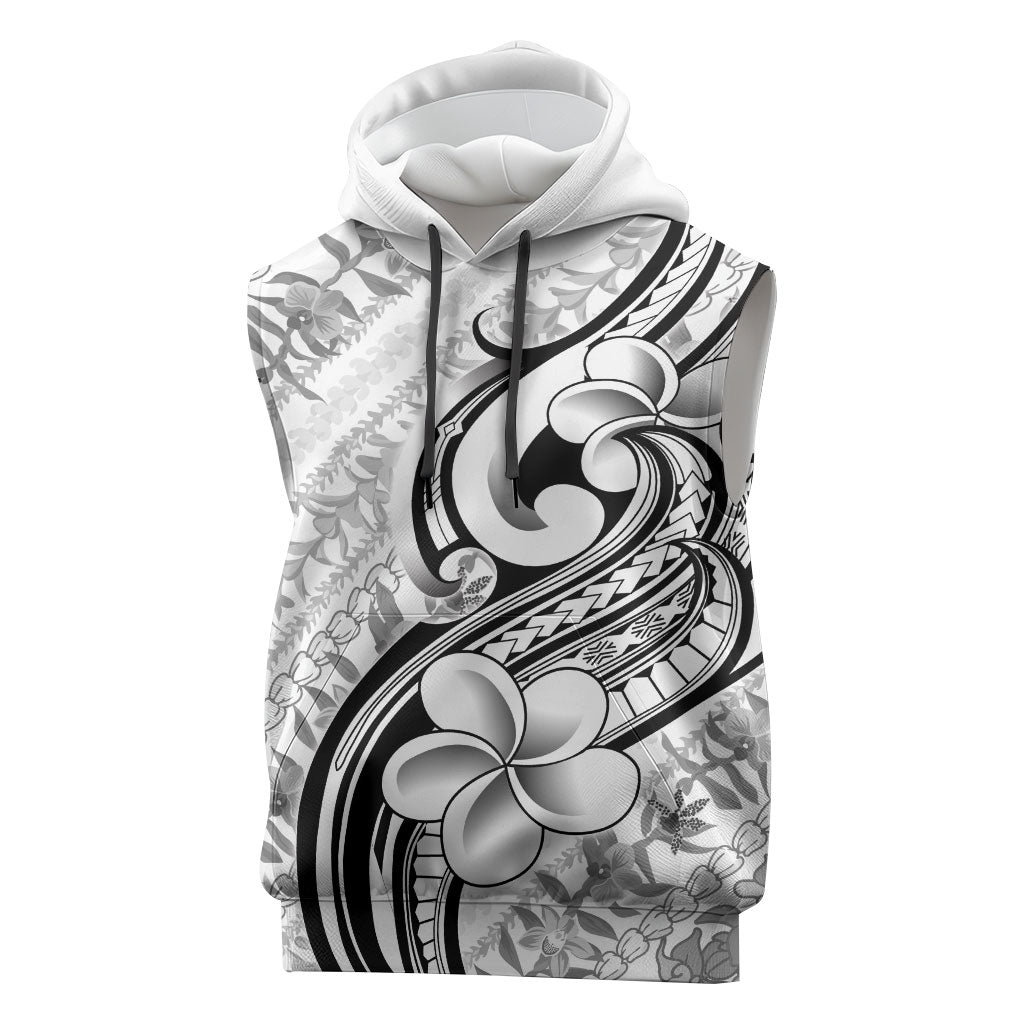Hawaii Plumeria Lokelani Pikake Lei Sleeveless Hoodie Ele'ele Polynesian Tattoo