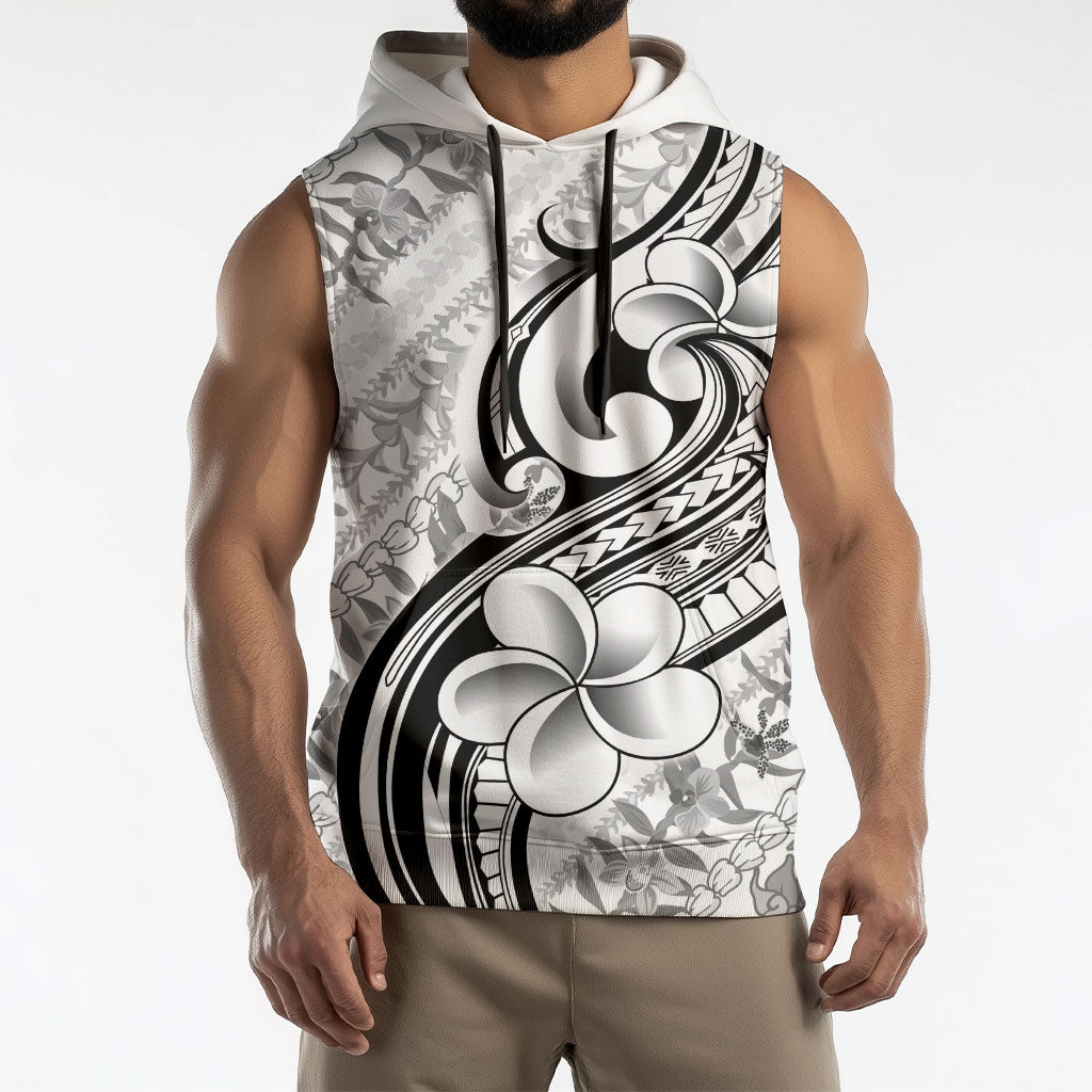 Hawaii Plumeria Lokelani Pikake Lei Sleeveless Hoodie Ele'ele Polynesian Tattoo