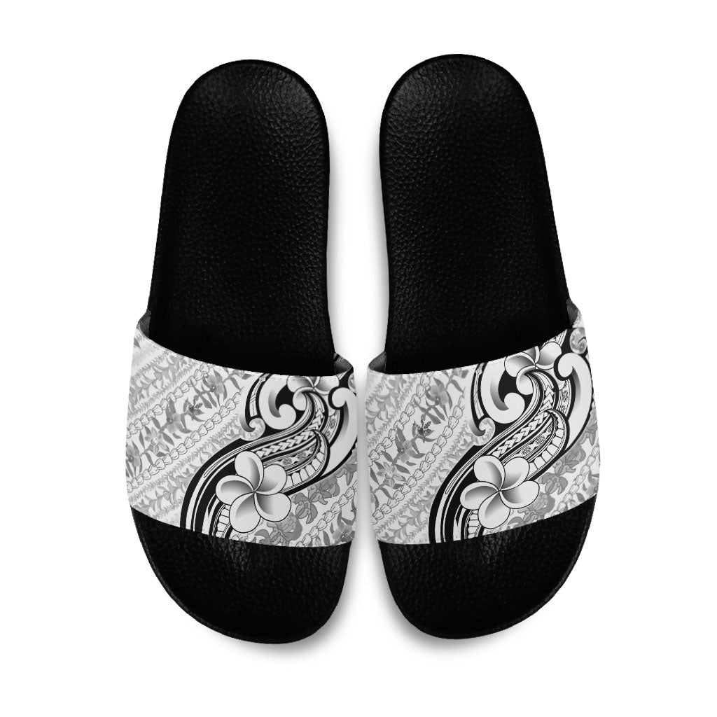 Hawaii Plumeria Lokelani Pikake Lei Slide Sandals Ele'ele Polynesian Tattoo LT9 Black - Polynesian Pride