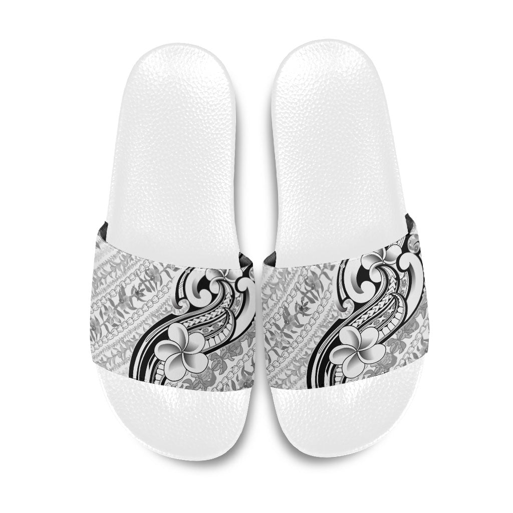 Hawaii Plumeria Lokelani Pikake Lei Slide Sandals Ele'ele Polynesian Tattoo LT9 Black - Polynesian Pride