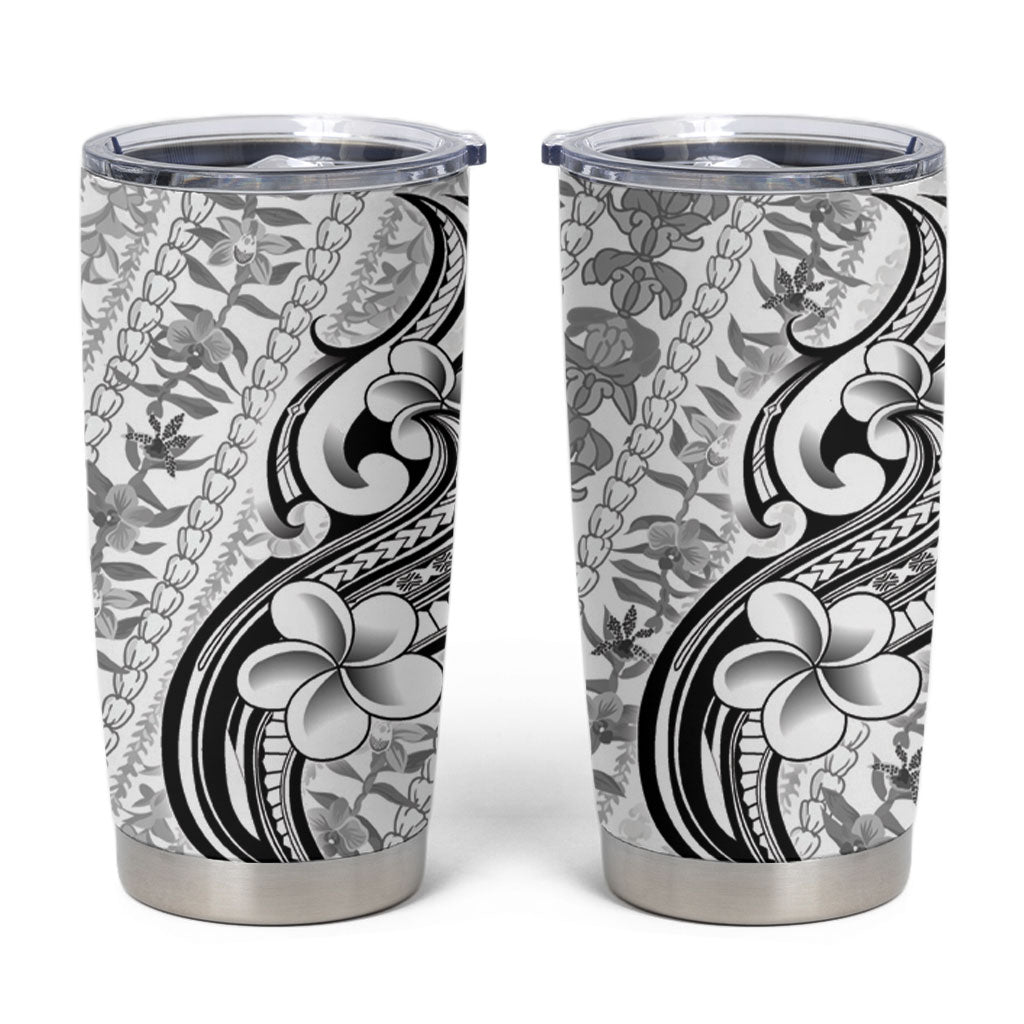 Hawaii Plumeria Lokelani Pikake Lei Tumbler Cup Ele'ele Polynesian Tattoo LT9 Black - Polynesian Pride