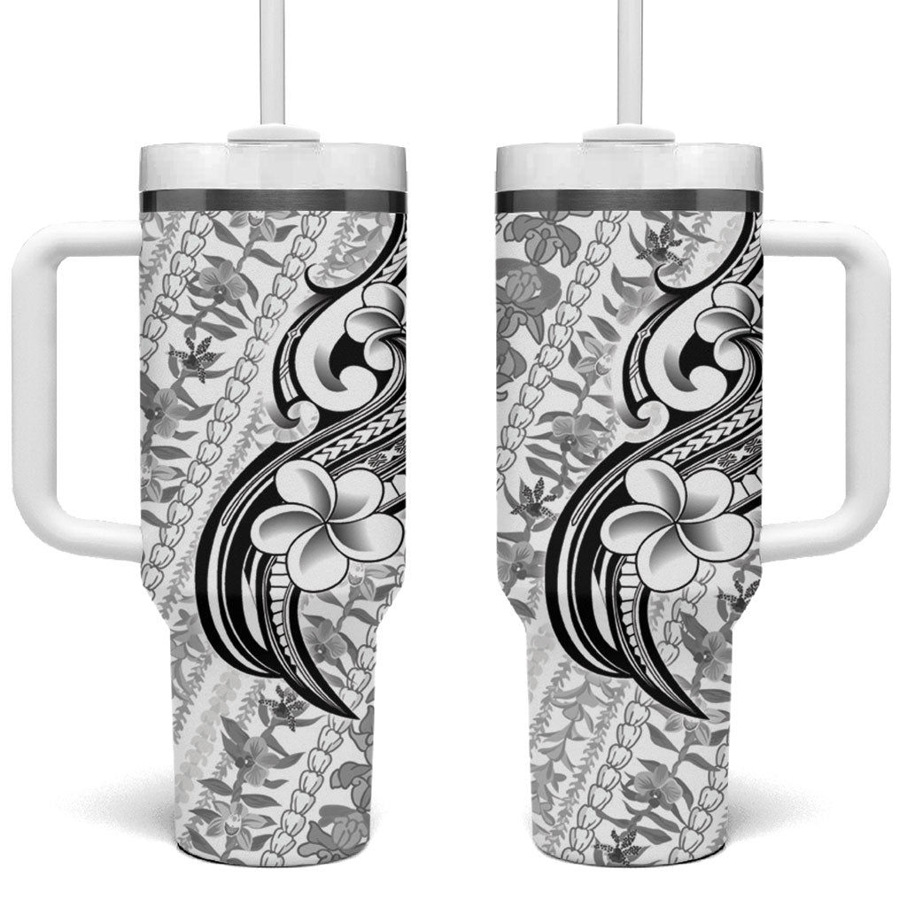 Hawaii Plumeria Lokelani Pikake Lei Tumbler With Handle Ele'ele Polynesian Tattoo LT9 One Size: 40 oz Black - Polynesian Pride