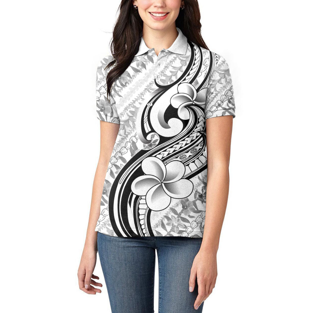 Hawaii Plumeria Lokelani Pikake Lei Women Polo Shirt Ele'ele Polynesian Tattoo LT9 - Polynesian Pride