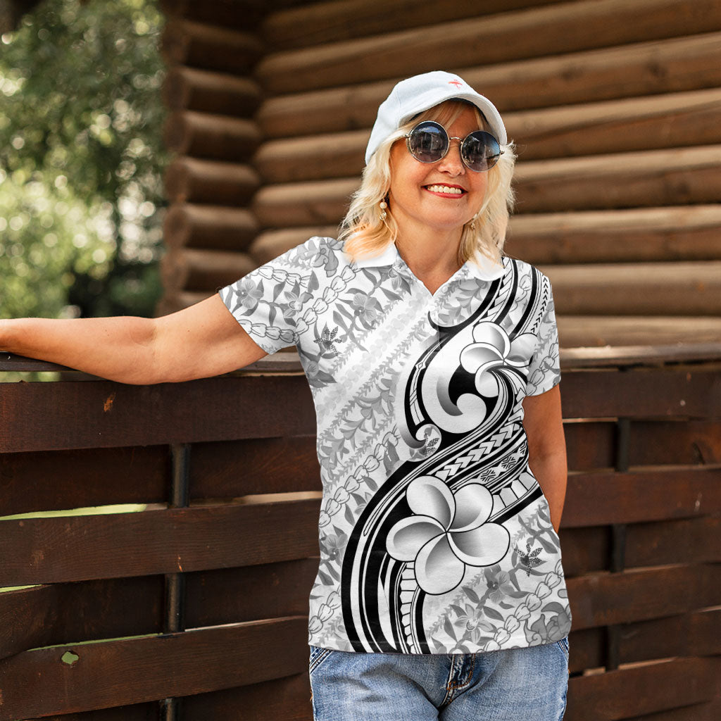 Hawaii Plumeria Lokelani Pikake Lei Women Polo Shirt Ele'ele Polynesian Tattoo LT9 - Polynesian Pride