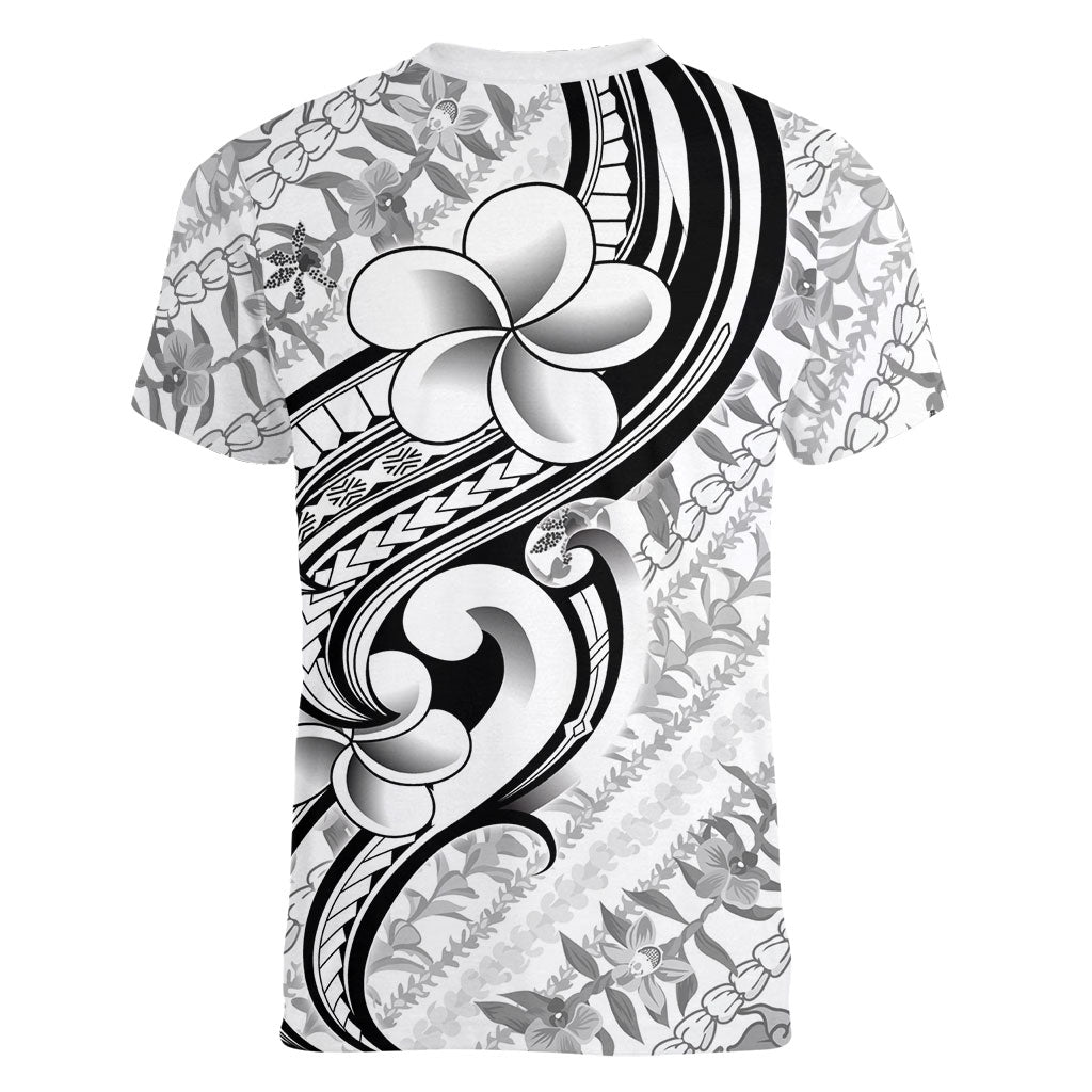 Hawaii Plumeria Lokelani Pikake Lei Women V-Neck T-Shirt Ele'ele Polynesian Tattoo LT9 - Polynesian Pride