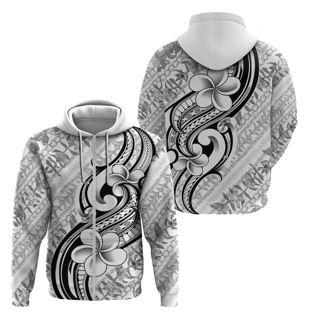 Hawaii Plumeria Lokelani Pikake Lei Zip Hoodie Ele'ele Polynesian Tattoo LT9 - Polynesian Pride