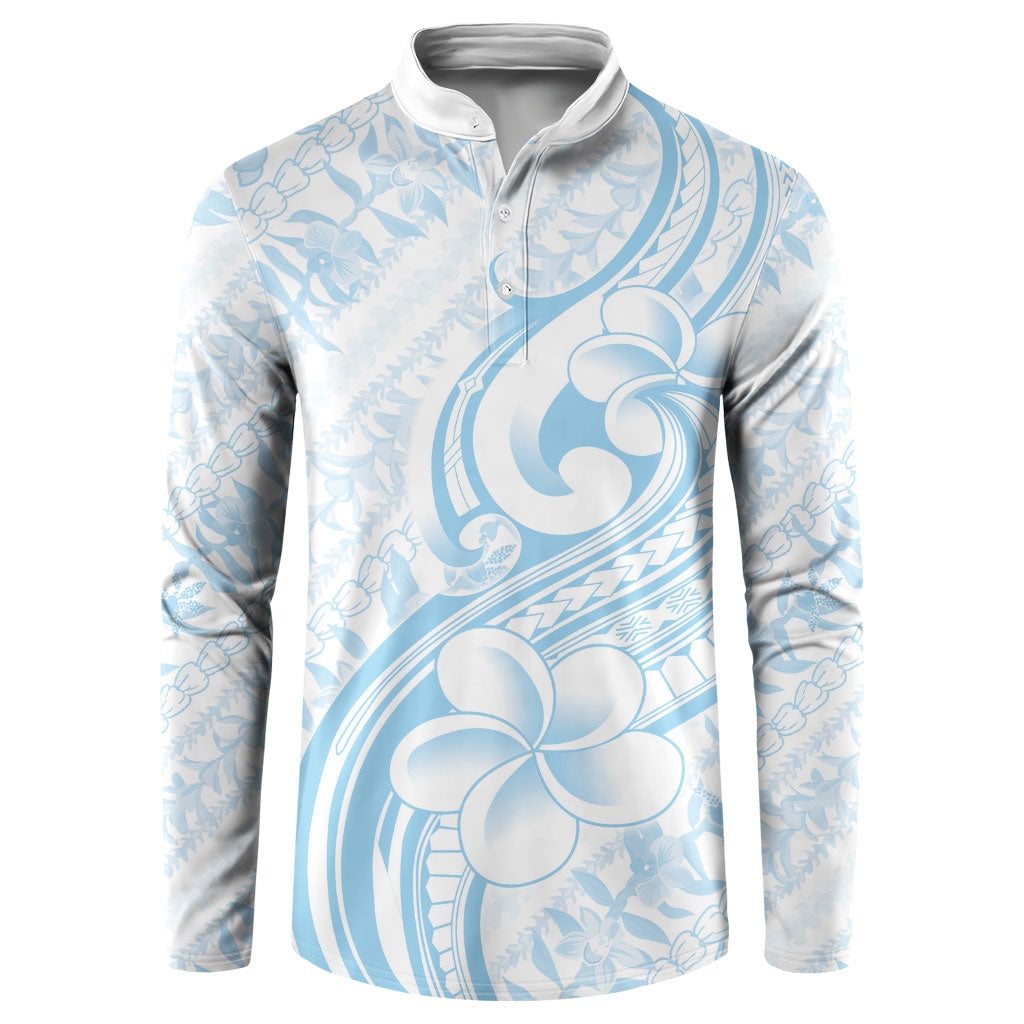 Hawaii Plumeria Lokelani Pikake Lei Button Sweatshirt Uliuli Polynesian Tattoo LT9 Blue - Polynesian Pride