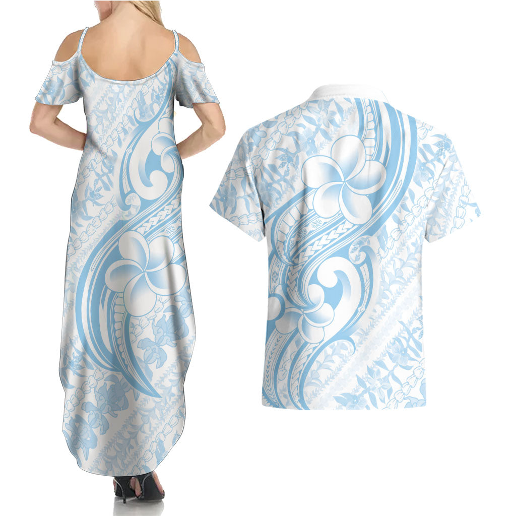 Hawaii Plumeria Lokelani Pikake Lei Couples Matching Summer Maxi Dress and Hawaiian Shirt Uliuli Polynesian Tattoo LT9 - Polynesian Pride
