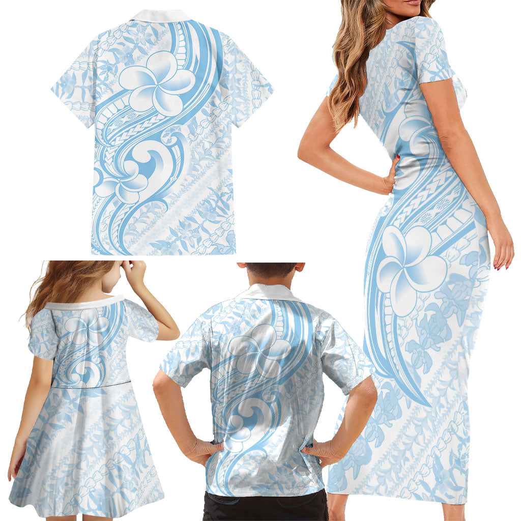 Hawaii Plumeria Lokelani Pikake Lei Family Matching Short Sleeve Bodycon Dress and Hawaiian Shirt Uliuli Polynesian Tattoo LT9 - Polynesian Pride