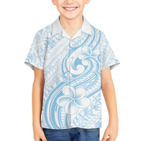 Hawaii Plumeria Lokelani Pikake Lei Family Matching Summer Maxi Dress and Hawaiian Shirt Uliuli Polynesian Tattoo LT9 Son's Shirt Blue - Polynesian Pride
