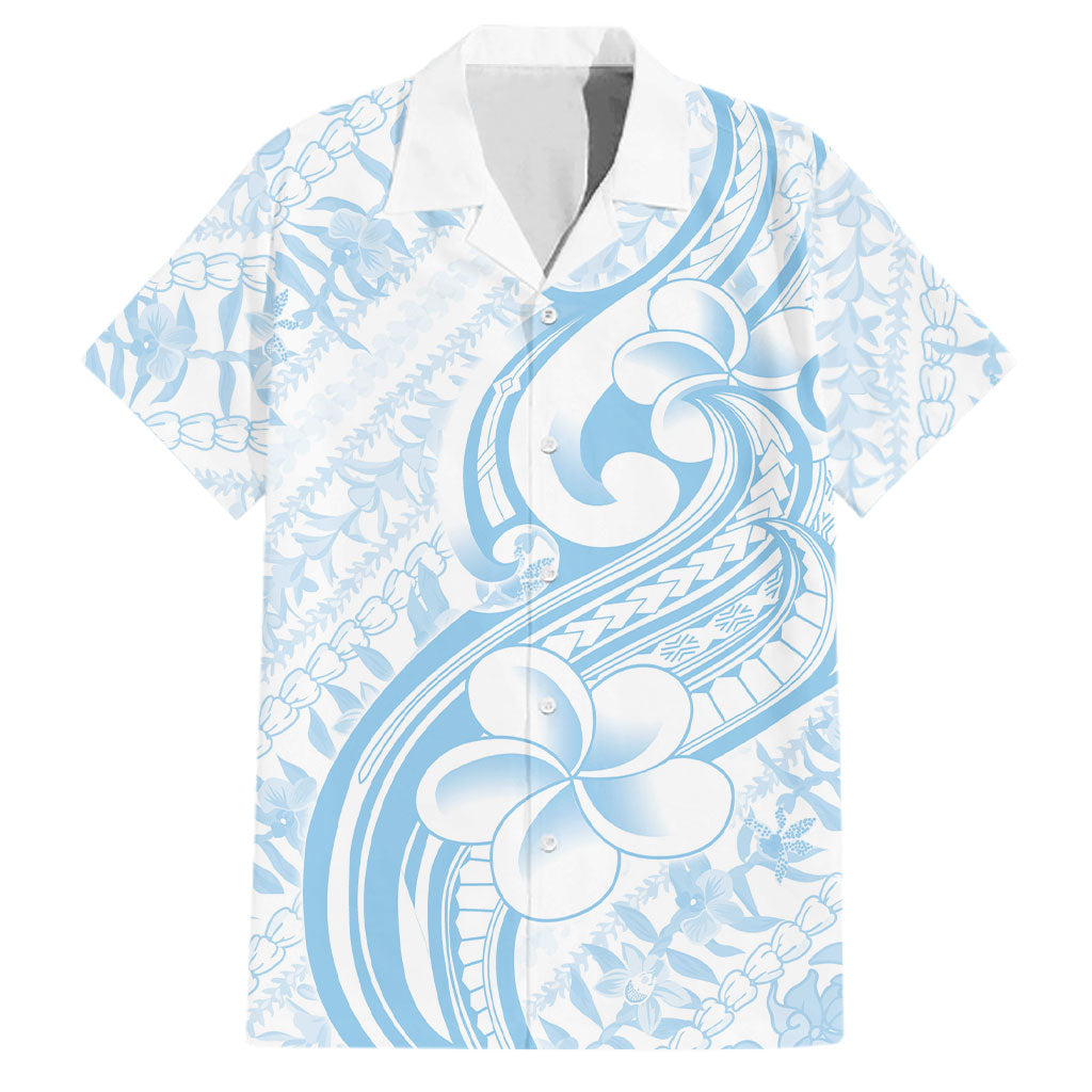 Hawaii Plumeria Lokelani Pikake Lei Family Matching Tank Maxi Dress and Hawaiian Shirt Uliuli Polynesian Tattoo LT9 Dad's Shirt - Short Sleeve Blue - Polynesian Pride