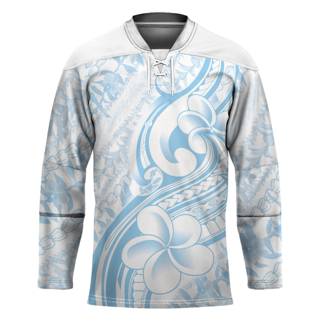 Hawaii Plumeria Lokelani Pikake Lei Hockey Jersey Uliuli Polynesian Tattoo LT9 Unisex Blue - Polynesian Pride