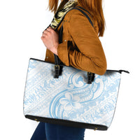 Hawaii Plumeria Lokelani Pikake Lei Leather Tote Bag Uliuli Polynesian Tattoo LT9 Blue - Polynesian Pride