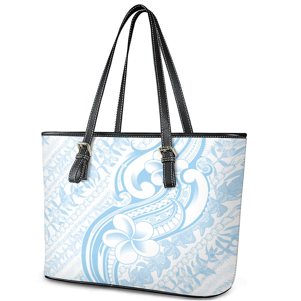 Hawaii Plumeria Lokelani Pikake Lei Leather Tote Bag Uliuli Polynesian Tattoo LT9 - Polynesian Pride