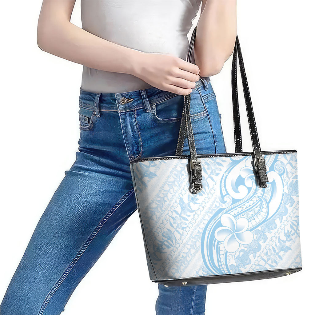 Hawaii Plumeria Lokelani Pikake Lei Leather Tote Bag Uliuli Polynesian Tattoo LT9 - Polynesian Pride