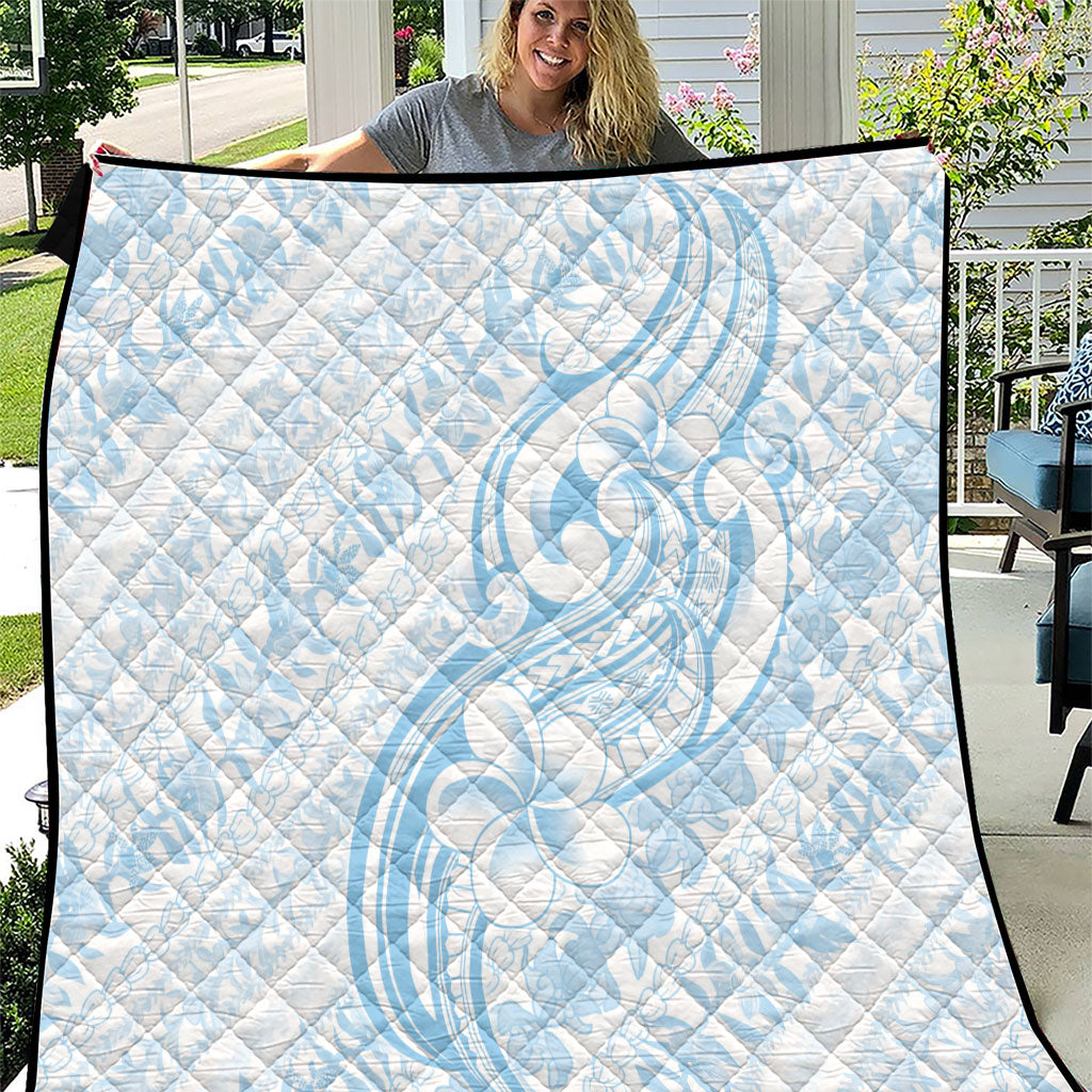 Hawaii Plumeria Lokelani Pikake Lei Quilt Uliuli Polynesian Tattoo LT9 Blue - Polynesian Pride