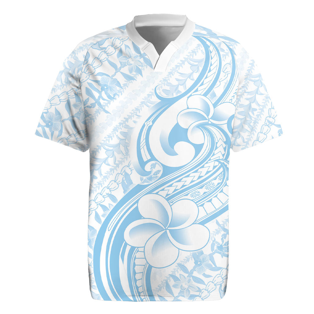 Hawaii Plumeria Lokelani Pikake Lei Rugby Jersey Uliuli Polynesian Tattoo LT9 Blue - Polynesian Pride