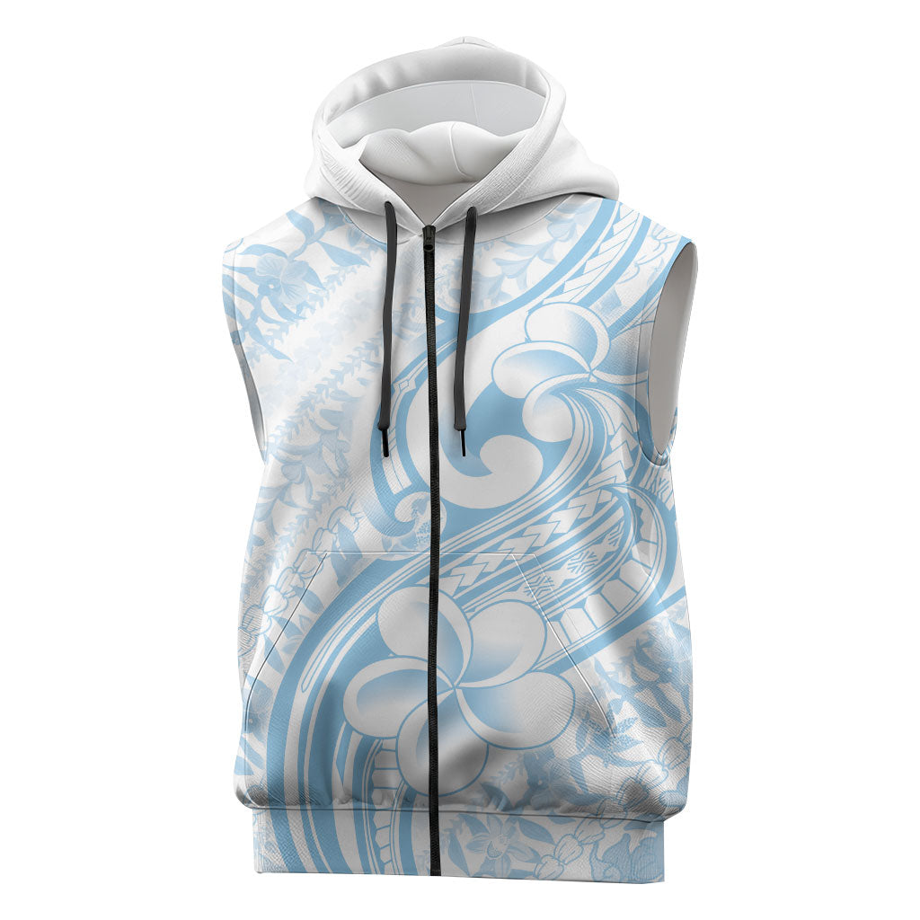 Hawaii Plumeria Lokelani Pikake Lei Sleeveless Zip Hoodie Uliuli Polynesian Tattoo LT9 Blue - Polynesian Pride