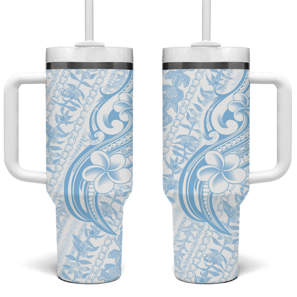 Hawaii Plumeria Lokelani Pikake Lei Tumbler With Handle Uliuli Polynesian Tattoo