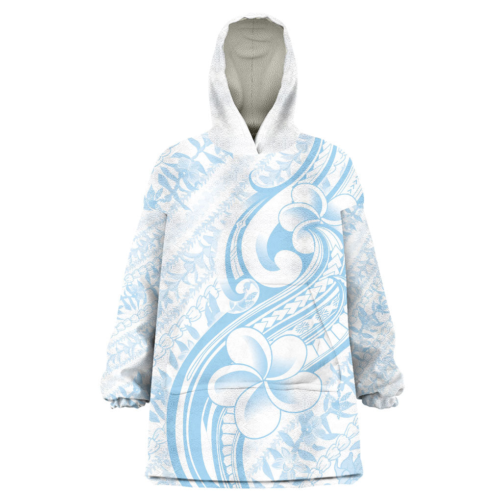 Hawaii Plumeria Lokelani Pikake Lei Wearable Blanket Hoodie Uliuli Polynesian Tattoo LT9 One Size Blue - Polynesian Pride