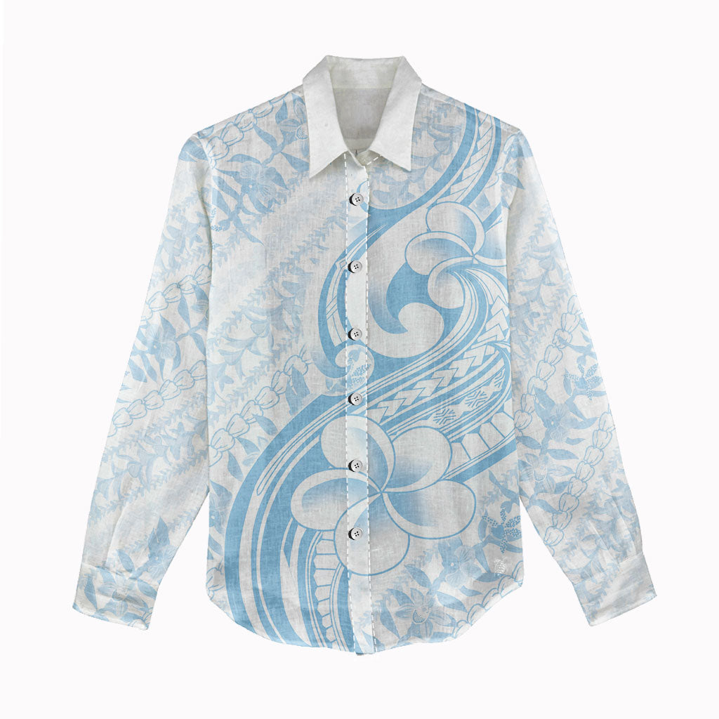 Hawaii Plumeria Lokelani Pikake Lei Women Casual Shirt Uliuli Polynesian Tattoo LT9 - Polynesian Pride