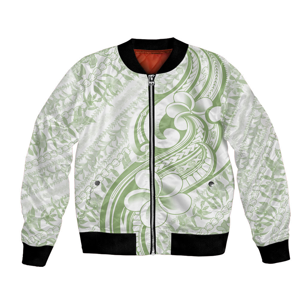 Hawaii Plumeria Lokelani Pikake Lei Bomber Jacket Oma'oma'o Polynesian Tattoo