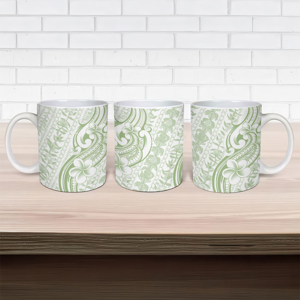Hawaii Plumeria Lokelani Pikake Lei Ceramic Mug Oma'oma'o Polynesian Tattoo