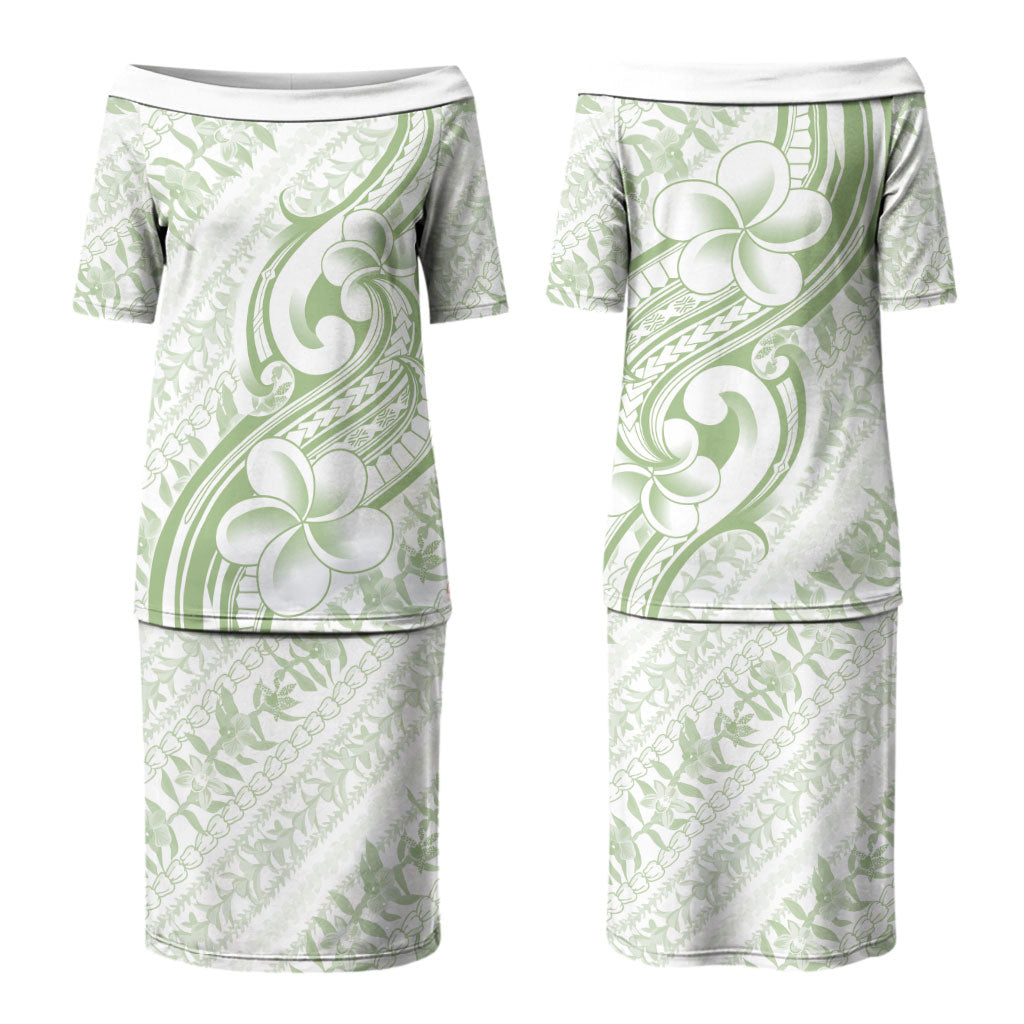 Hawaii Plumeria Lokelani Pikake Lei Couples Matching Puletasi and Long Sleeve Button Shirt Oma'oma'o Polynesian Tattoo LT9 - Polynesian Pride