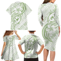 Hawaii Plumeria Lokelani Pikake Lei Family Matching Long Sleeve Bodycon Dress and Hawaiian Shirt Oma'oma'o Polynesian Tattoo LT9 - Polynesian Pride