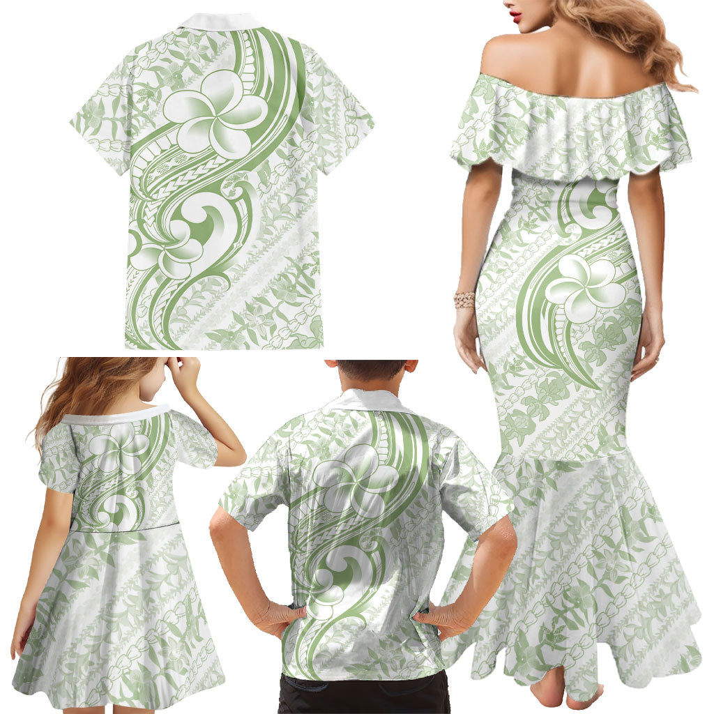 Hawaii Plumeria Lokelani Pikake Lei Family Matching Mermaid Dress and Hawaiian Shirt Oma'oma'o Polynesian Tattoo LT9 - Polynesian Pride