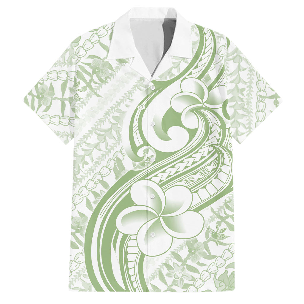Hawaii Plumeria Lokelani Pikake Lei Family Matching Mermaid Dress and Hawaiian Shirt Oma'oma'o Polynesian Tattoo LT9 Dad's Shirt - Short Sleeve Green - Polynesian Pride