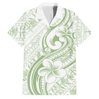 Hawaii Plumeria Lokelani Pikake Lei Family Matching Off Shoulder Short Dress and Hawaiian Shirt Oma'oma'o Polynesian Tattoo LT9 Dad's Shirt - Short Sleeve Green - Polynesian Pride