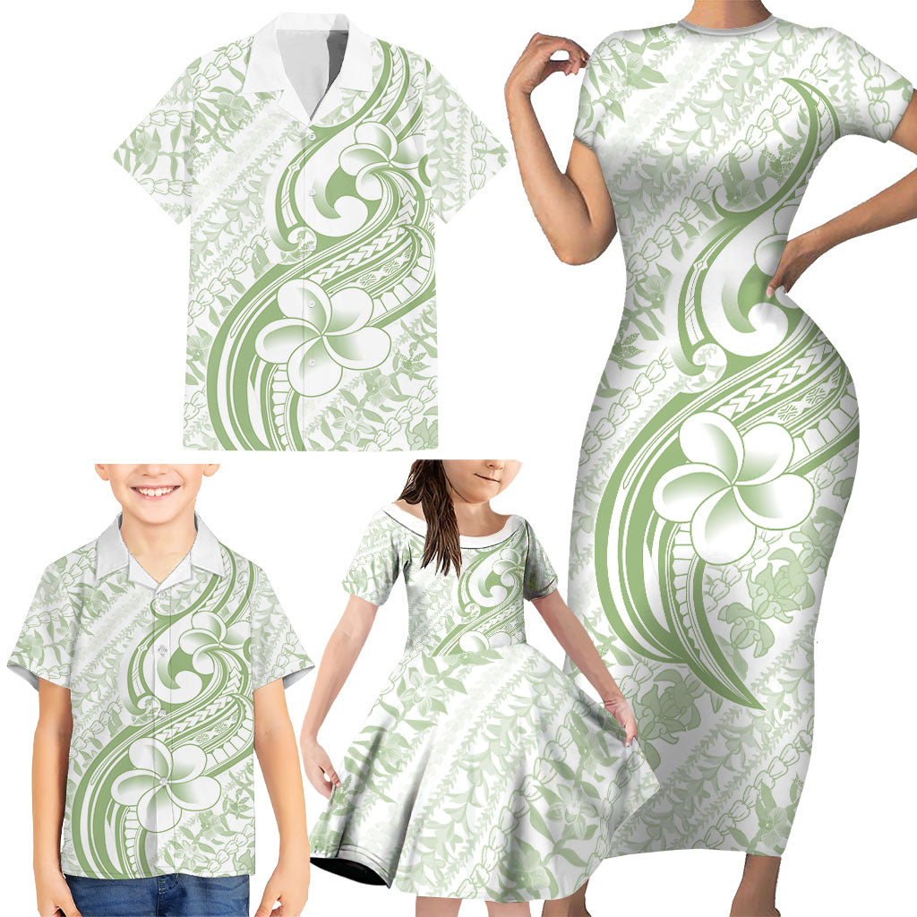 Hawaii Plumeria Lokelani Pikake Lei Family Matching Short Sleeve Bodycon Dress and Hawaiian Shirt Oma'oma'o Polynesian Tattoo LT9 - Polynesian Pride