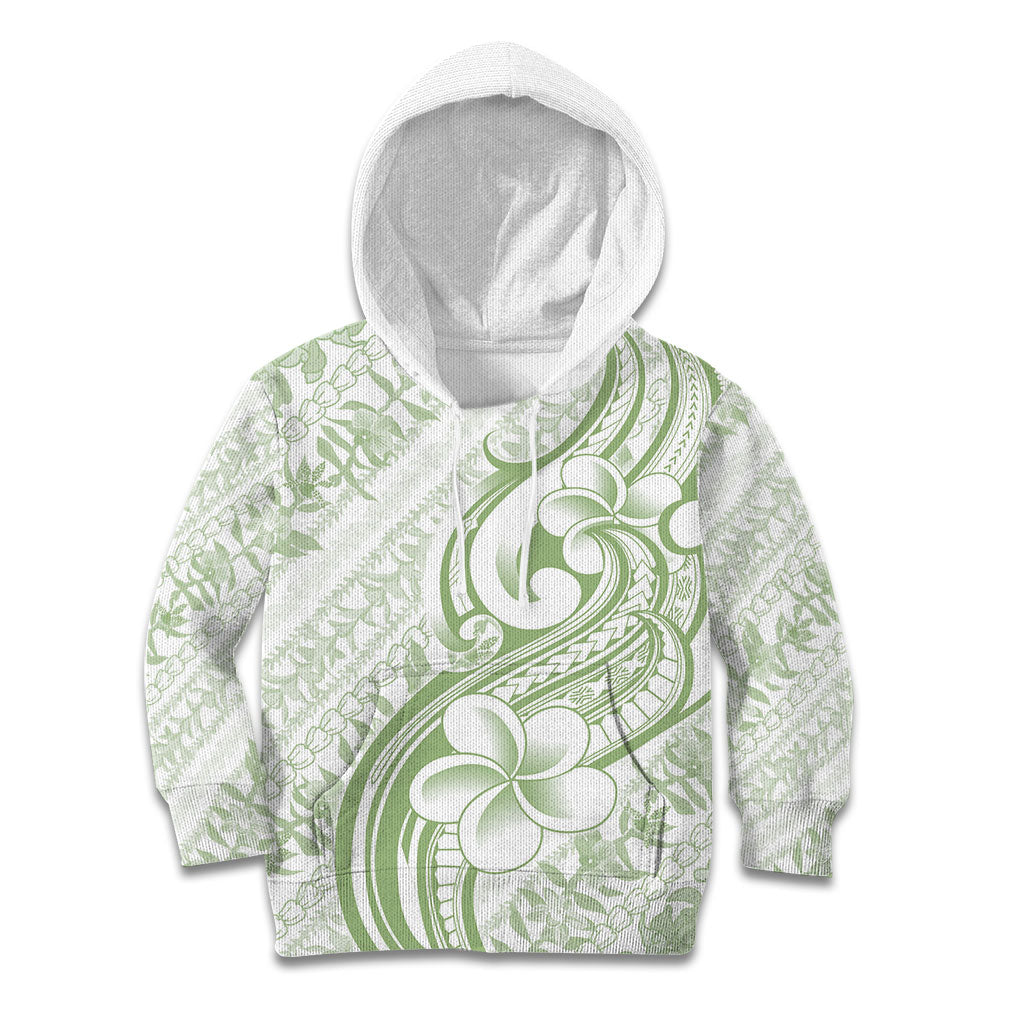 Hawaii Plumeria Lokelani Pikake Lei Kid Hoodie Oma'oma'o Polynesian Tattoo LT9 Hoodie Green - Polynesian Pride