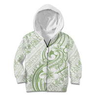 Hawaii Plumeria Lokelani Pikake Lei Kid Hoodie Oma'oma'o Polynesian Tattoo LT9 Zip Hoodie Green - Polynesian Pride