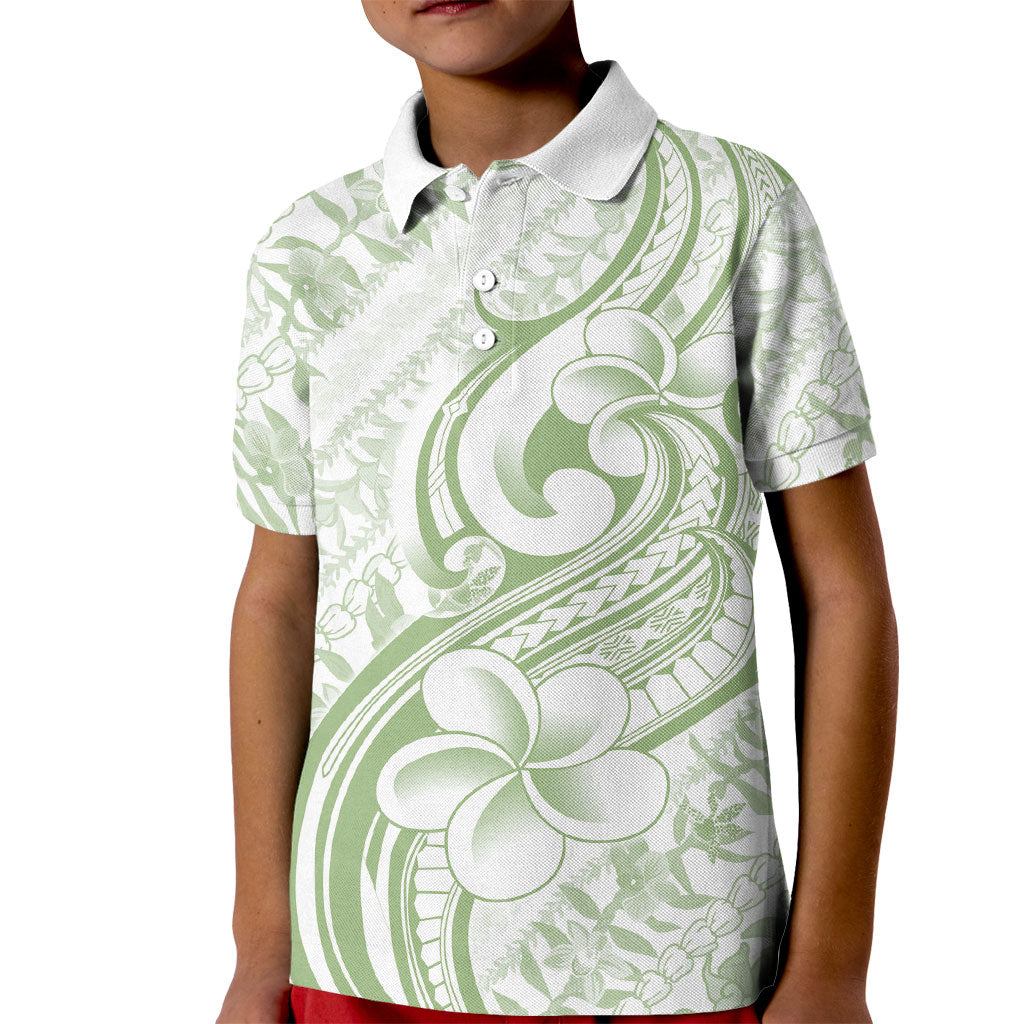 Hawaii Plumeria Lokelani Pikake Lei Kid Polo Shirt Oma'oma'o Polynesian Tattoo LT9 Kid Green - Polynesian Pride