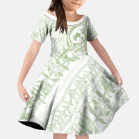 Hawaii Plumeria Lokelani Pikake Lei Kid Short Sleeve Dress Oma'oma'o Polynesian Tattoo LT9 KID Green - Polynesian Pride