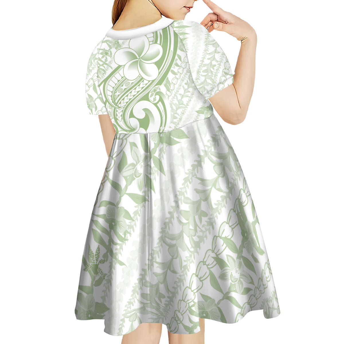 Hawaii Plumeria Lokelani Pikake Lei Kid Short Sleeve Dress Oma'oma'o Polynesian Tattoo LT9 - Polynesian Pride