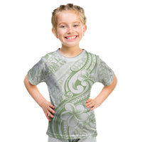 Hawaii Plumeria Lokelani Pikake Lei Kid T Shirt Oma'oma'o Polynesian Tattoo LT9 Green - Polynesian Pride