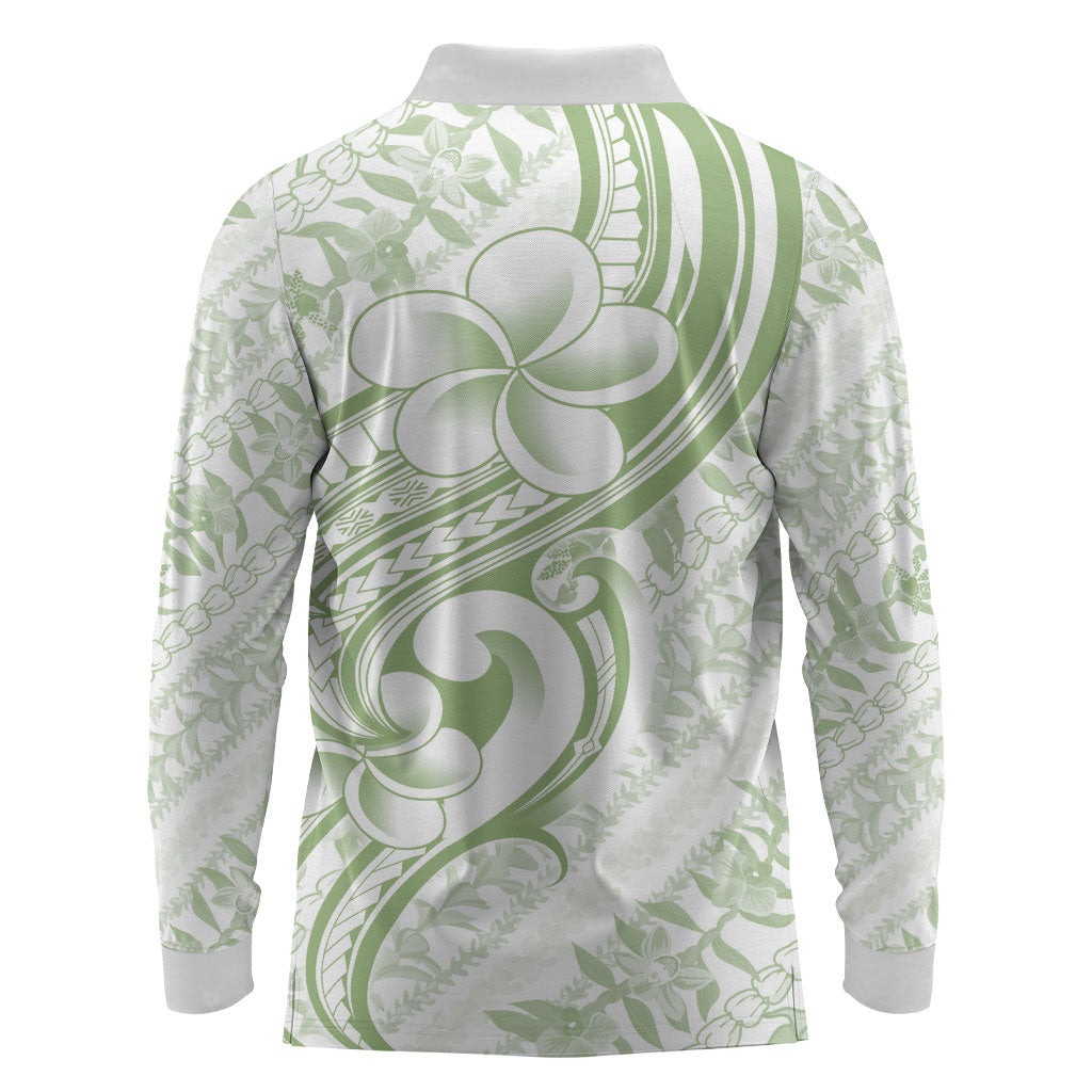 Hawaii Plumeria Lokelani Pikake Lei Long Sleeve Polo Shirt Oma'oma'o Polynesian Tattoo LT9 - Polynesian Pride
