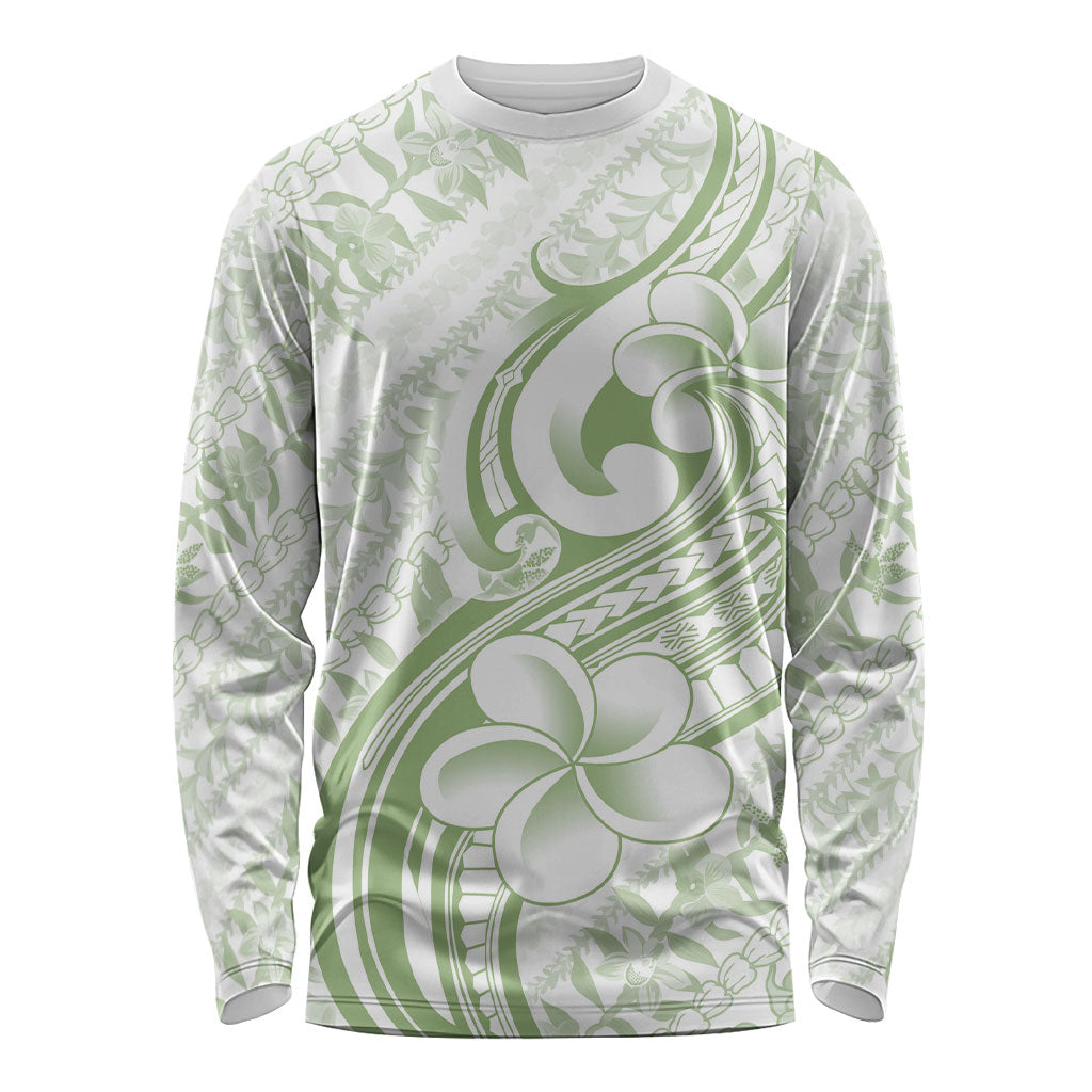 Hawaii Plumeria Lokelani Pikake Lei Long Sleeve Shirt Oma'oma'o Polynesian Tattoo LT9 Unisex Green - Polynesian Pride