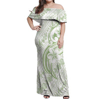 Hawaii Plumeria Lokelani Pikake Lei Off Shoulder Maxi Dress Oma'oma'o Polynesian Tattoo LT9 Women Green - Polynesian Pride