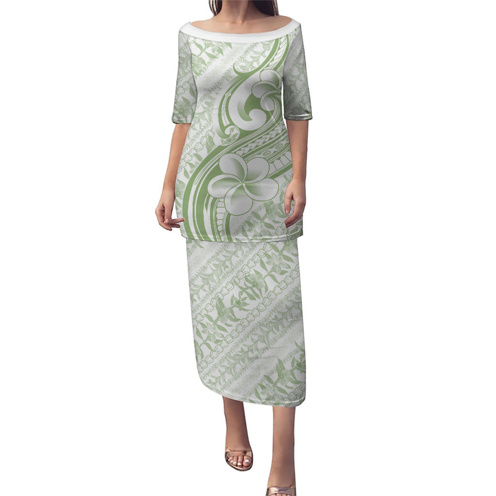 Hawaii Plumeria Lokelani Pikake Lei Puletasi Oma'oma'o Polynesian Tattoo LT9 Long Dress Green - Polynesian Pride