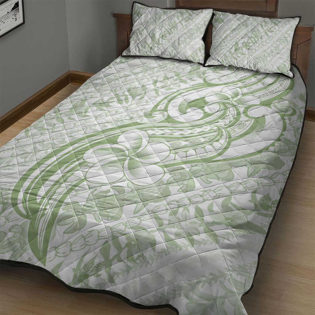 Hawaii Plumeria Lokelani Pikake Lei Quilt Bed Set Oma'oma'o Polynesian Tattoo