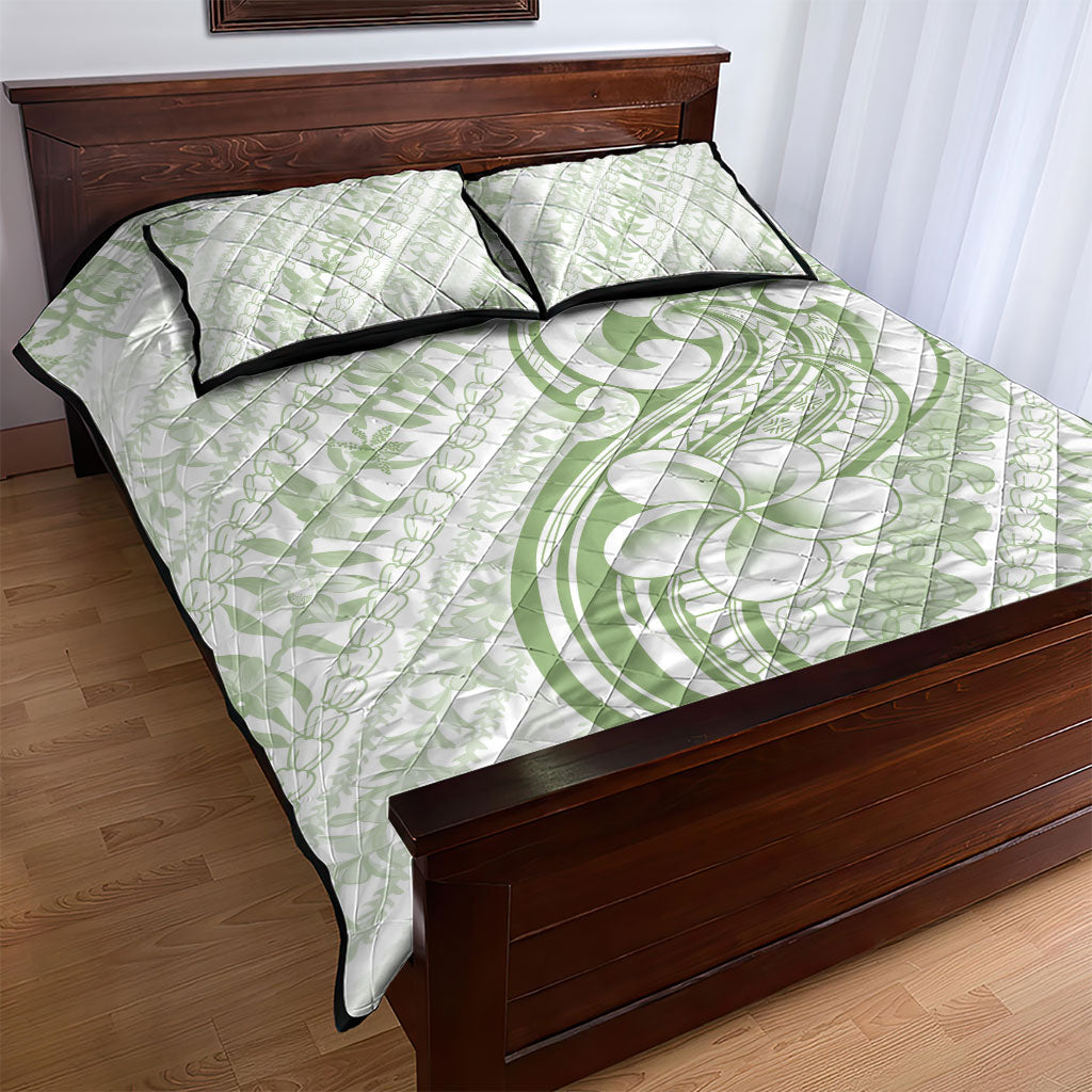 Hawaii Plumeria Lokelani Pikake Lei Quilt Bed Set Oma'oma'o Polynesian Tattoo