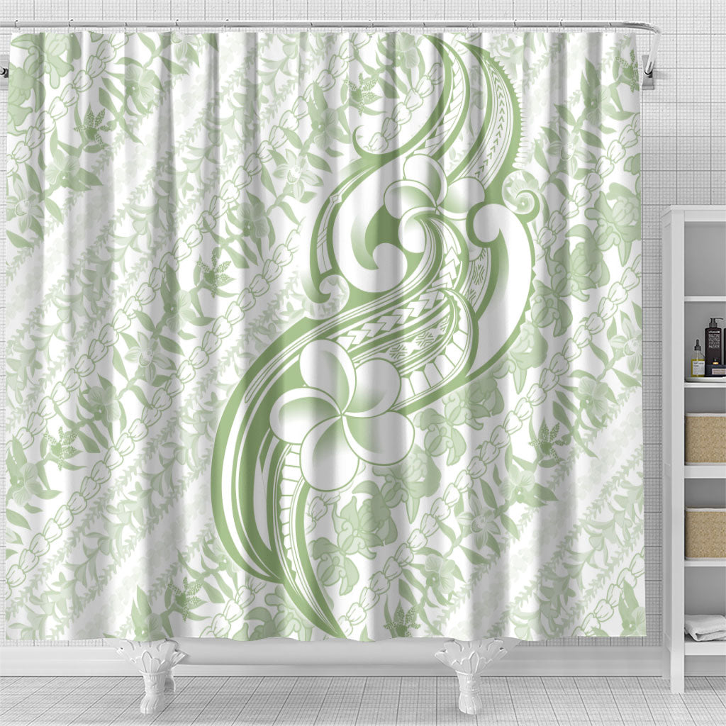 Hawaii Plumeria Lokelani Pikake Lei Shower Curtain Oma'oma'o Polynesian Tattoo