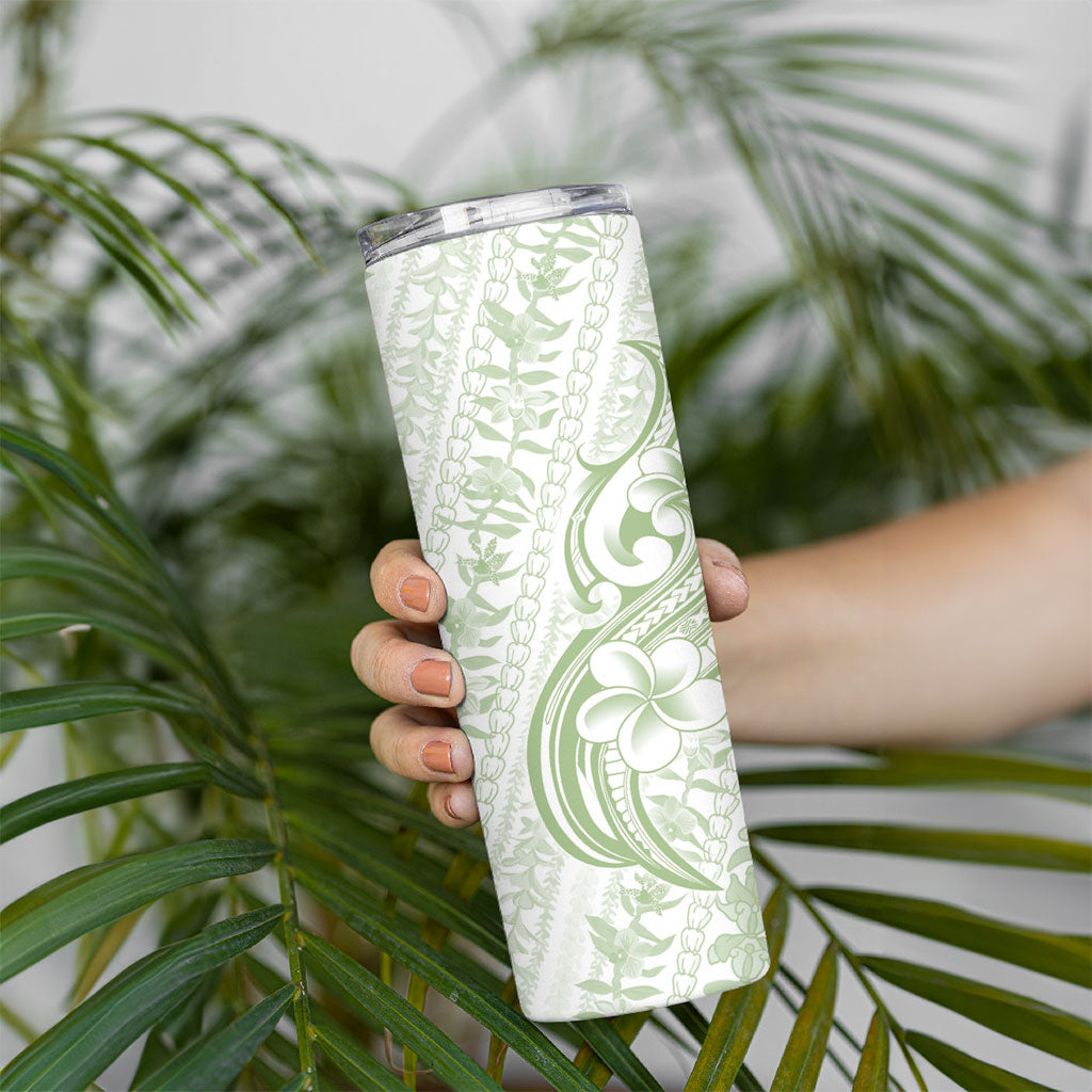 Hawaii Plumeria Lokelani Pikake Lei Skinny Tumbler Oma'oma'o Polynesian Tattoo LT9 - Polynesian Pride