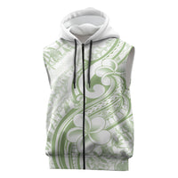 Hawaii Plumeria Lokelani Pikake Lei Sleeveless Zip Hoodie Oma'oma'o Polynesian Tattoo LT9 Green - Polynesian Pride
